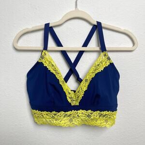 Savage X Fenty Blue Yellow Lace Bralette XL Strappy Back Wireless Bra Rihanna
